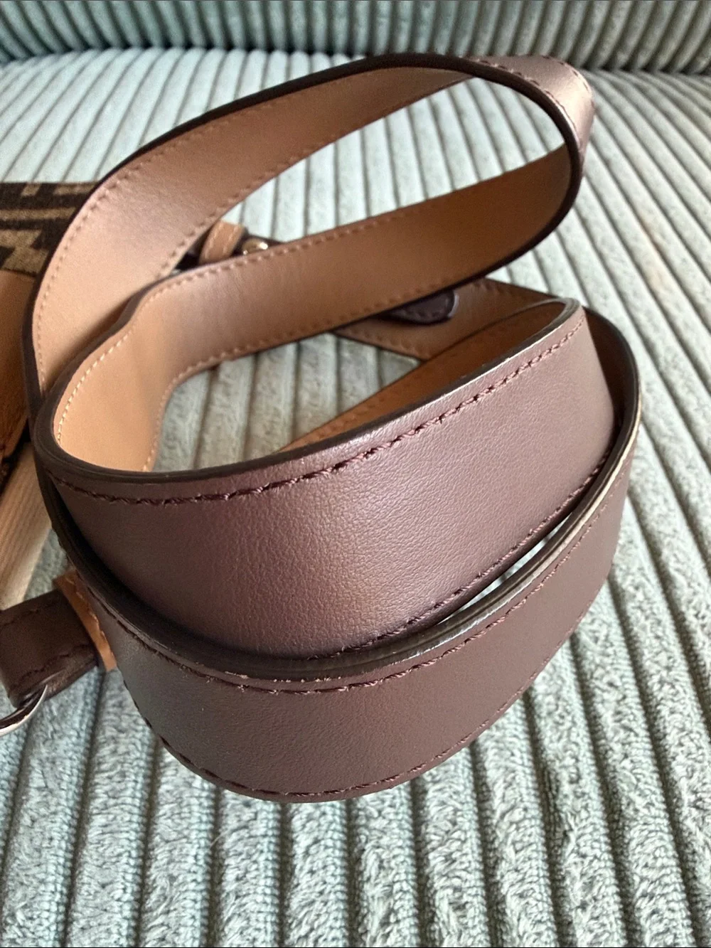 Fendi Brown Logo Canvas Clutch with Cream Flap and Tan Strap